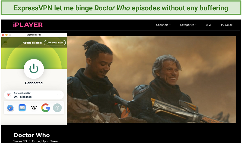 Screenshot of ExpressVPN unblocking BBC iPlayer