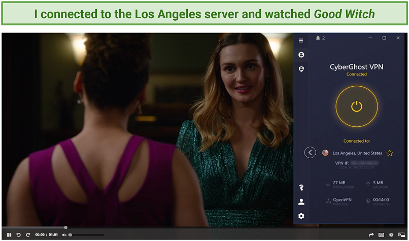A screenshot of Hallmark shows unblocked with CyberGhost