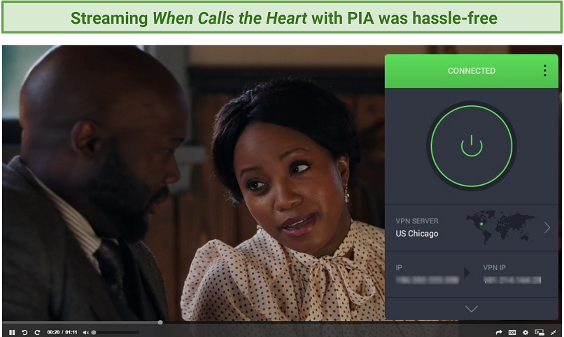 A screenshot of PIA unblocking Hallmark Channel content