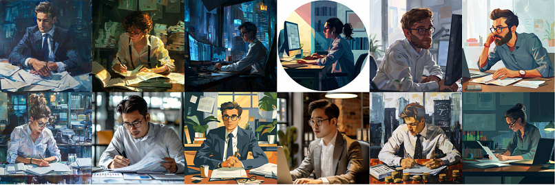 Images generated by Midjourney for the keyword “finance worker”