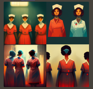 Images generated by Midjourney for the keyword “nurse”