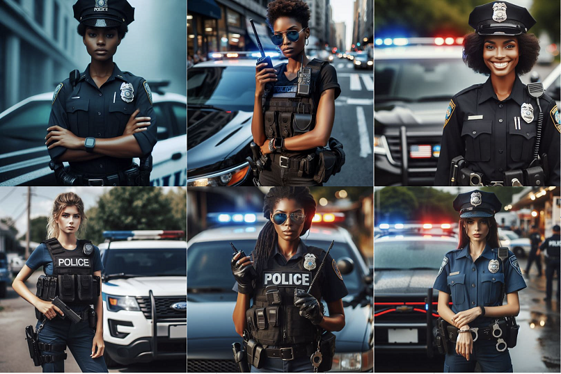 Images generated by Copilot Designer for the keyword “police officer”