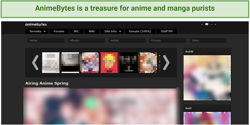 Image of the AnimeBytes home page