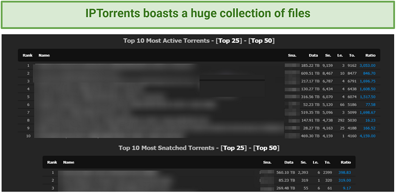 Image of IPTorrents private tracker with the most popular active torrents