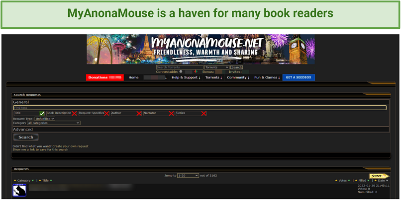 Image du moteur de recherche torrent Myanonamouse