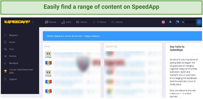 Image of SpeedApp private torrent tracker home page