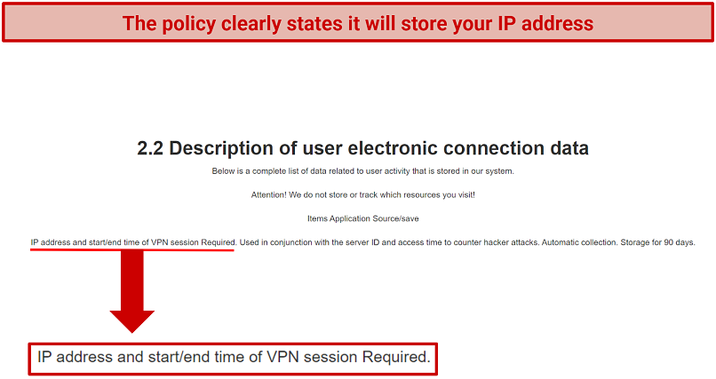 Screenshot of weB2Best's privacy policy highlighting what data it logs