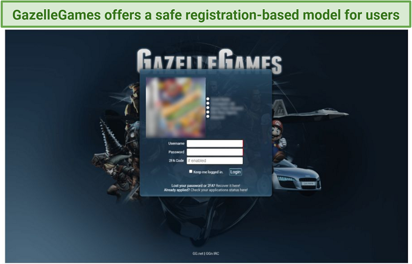 screenshot of GazelleGames torrenting site