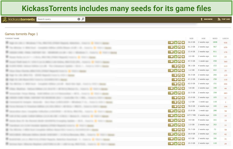 Screenshot of KickassTorrents homepage