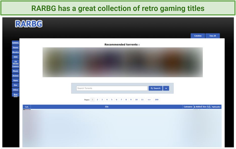 screenshot of RARBG homepage