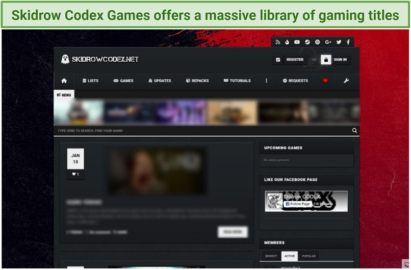 Screenshot of Skidrow Codex Games homepage