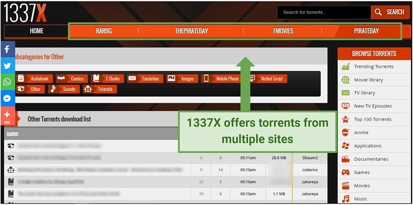 Screenshot of 1337X torrent page