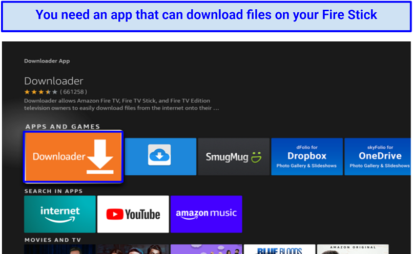 Screenshot of the Downloader app on Amazon Appstore