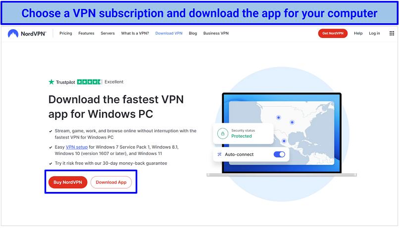 Screenshot of NordVPN's download page