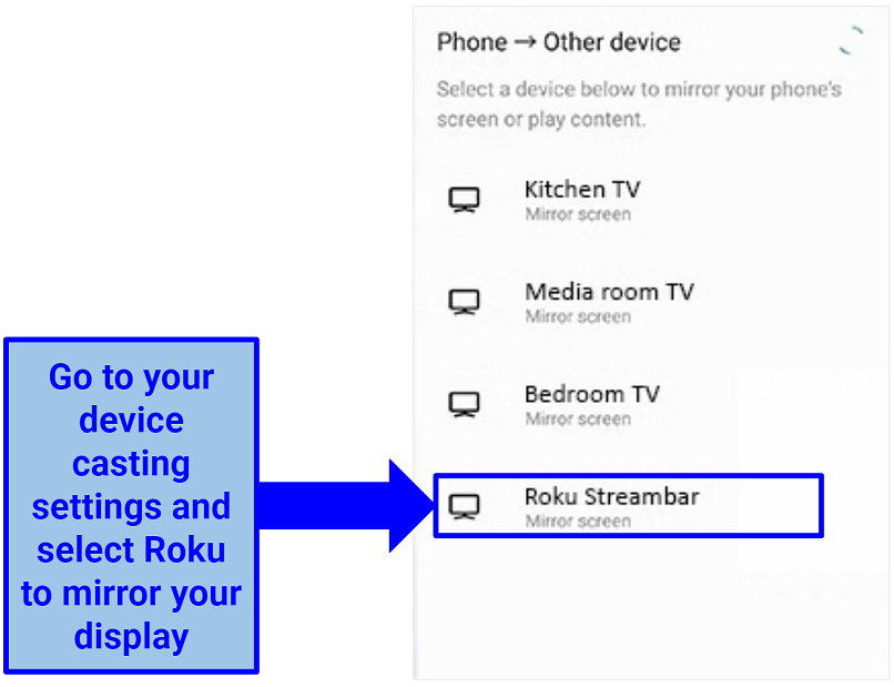 Screenshot of Android's casting settings