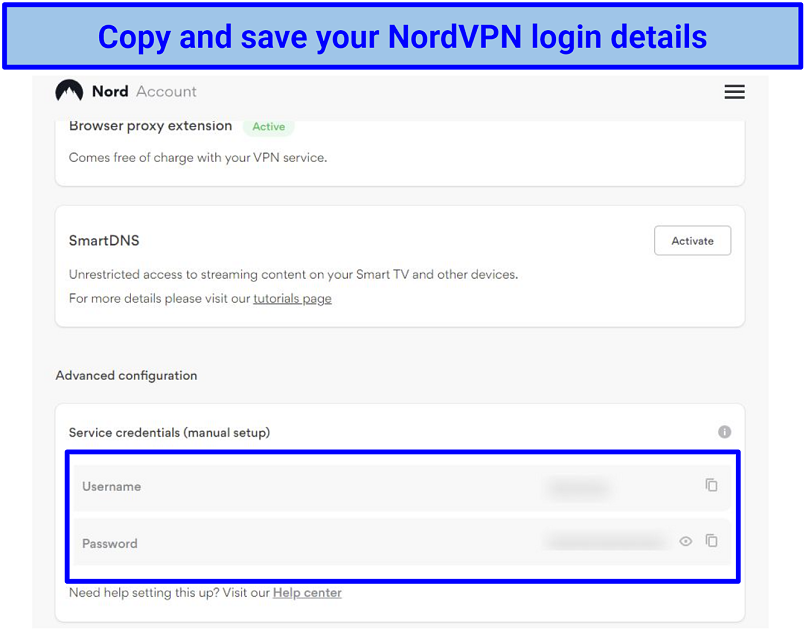 Screenshot of NordVPN's user account settings