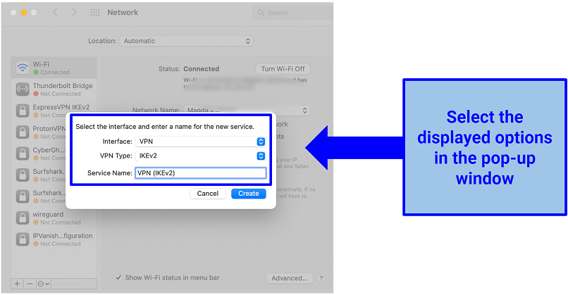 Screenshot of macOS Network settings