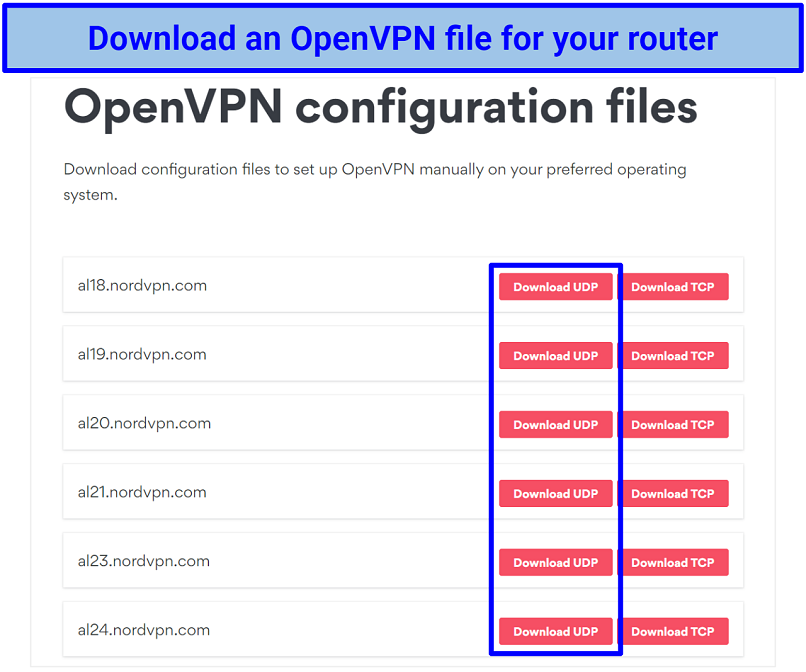 Screenshot of NordVPN's OpenVPN config files