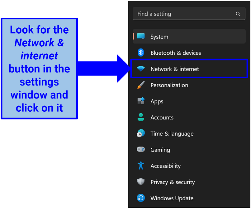 Screenshot of Windows Network settings