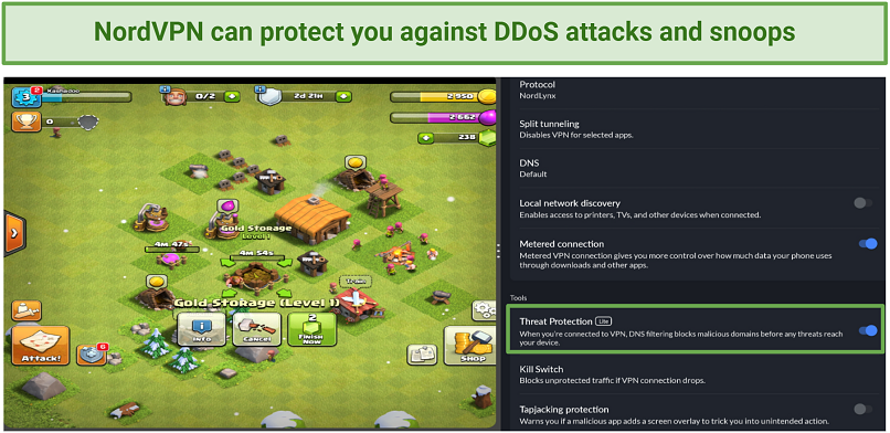 Screenshot of Clash of Clans and NordVPN security settings