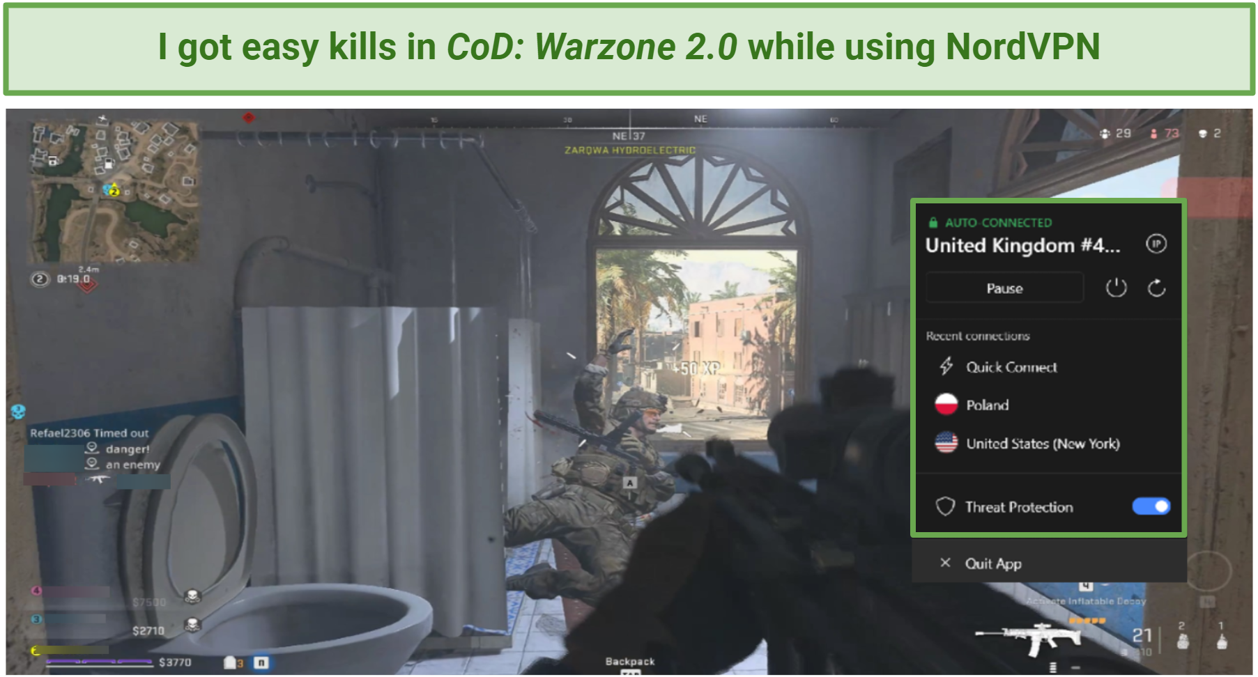 Screenshot of CoD in action wile using NordVPN