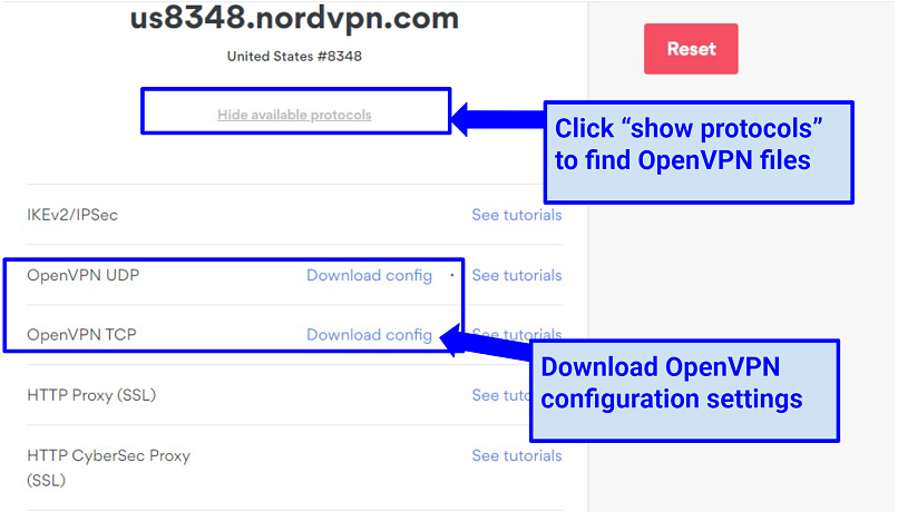 Une capture d'écran des protocoles de routeur Nordvpn