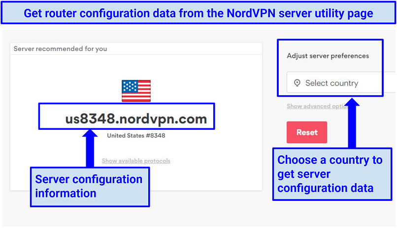 A screenshot of NordVPN server utility page
