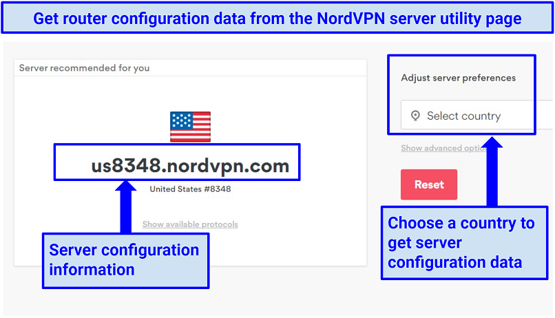 Une capture d'écran de la page d'utilité du serveur NordVPN