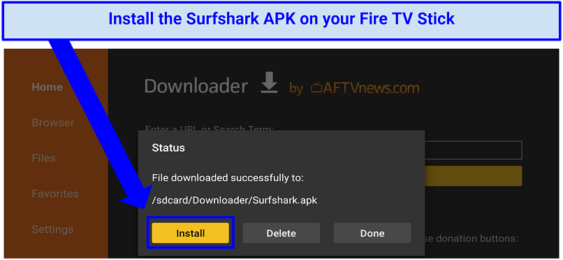 Screenshot of an image prompt for installing Surfshark APK