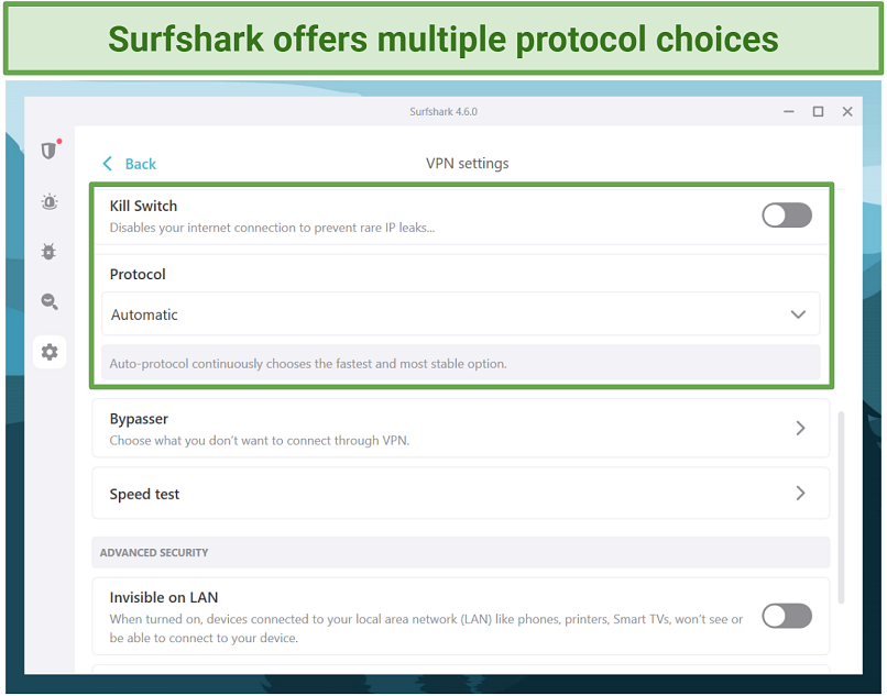 Screenshot of Surfshark's Windows app