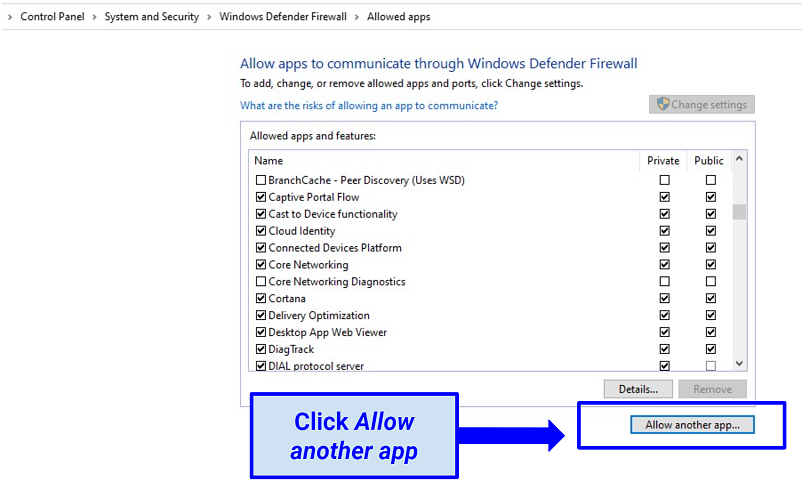A screen shot of apps listed on Windows Firewall