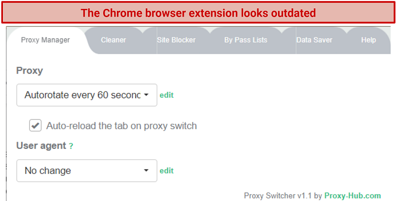 Screenshot of Proxy Hub's Chrome browser extension