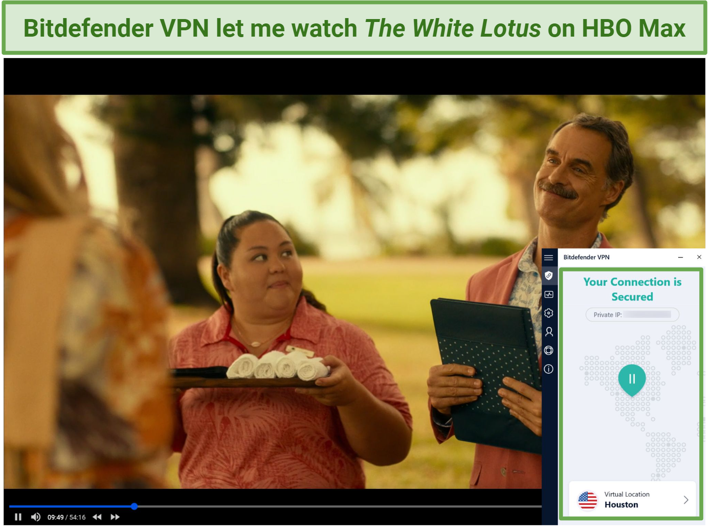 Screenshot of Bitdefender VPN unblocking HBO Max
