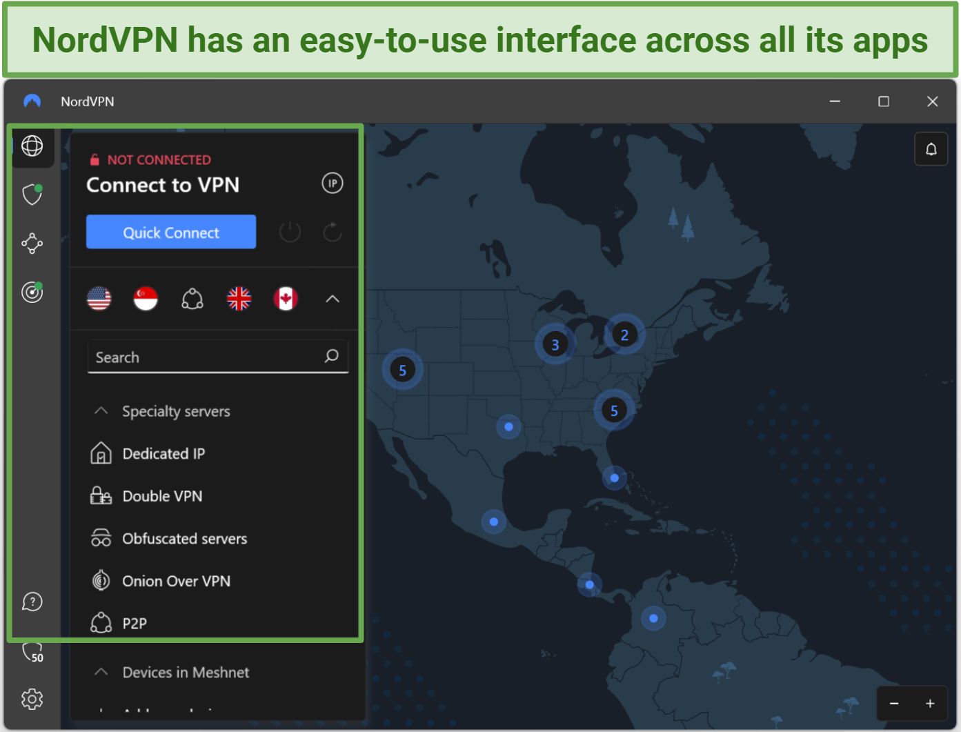 Screenshot of NordVPN's Windows App