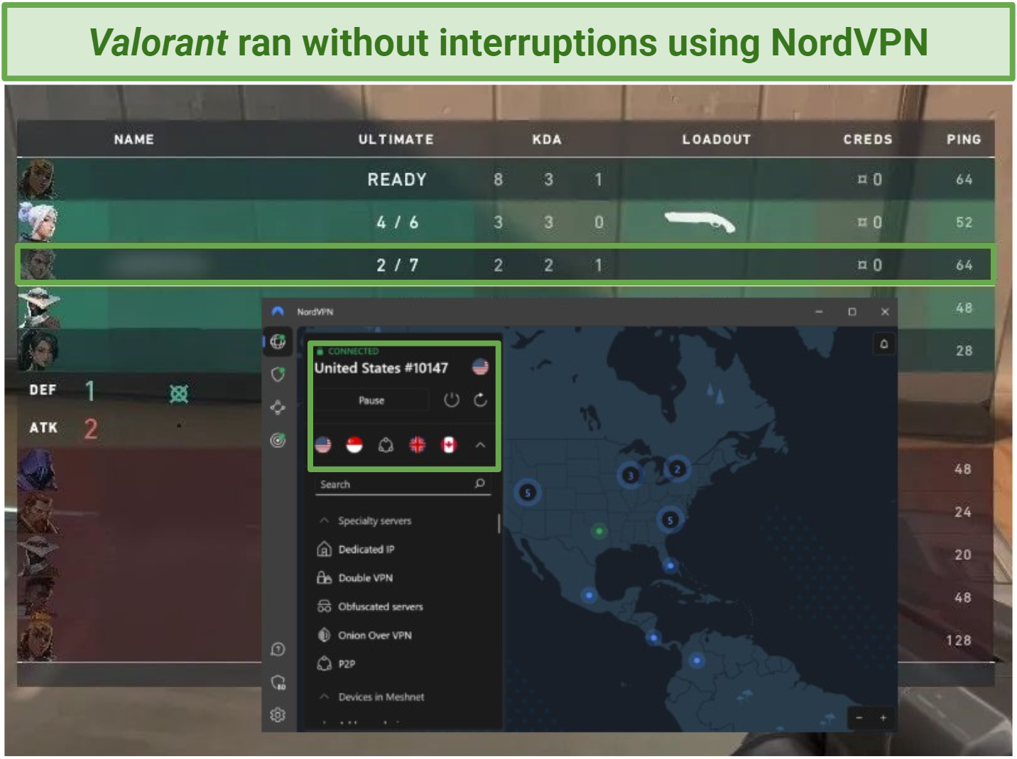 Screenshot of Valorant running with NordVPN