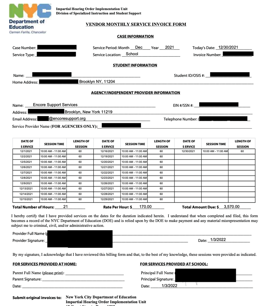 This image shows what the at home services invoice looks like and what data was exposed.