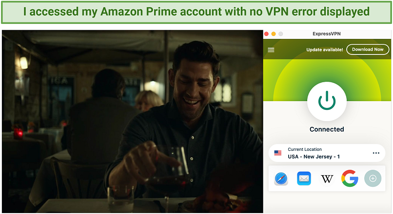 Screenshot of ExpressVPN unblocking Amazon Prime Video