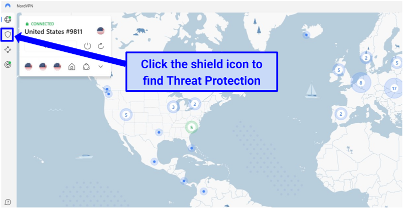 A screenshot of where to find Threat Protection on the NordVPN app