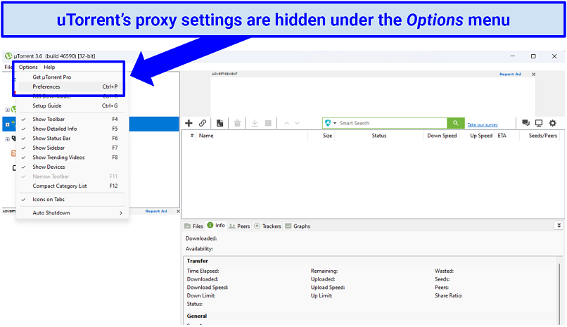 Utorrent ile NordVPN'nin nasıl kurulacağını gösteren ekran görüntüsü