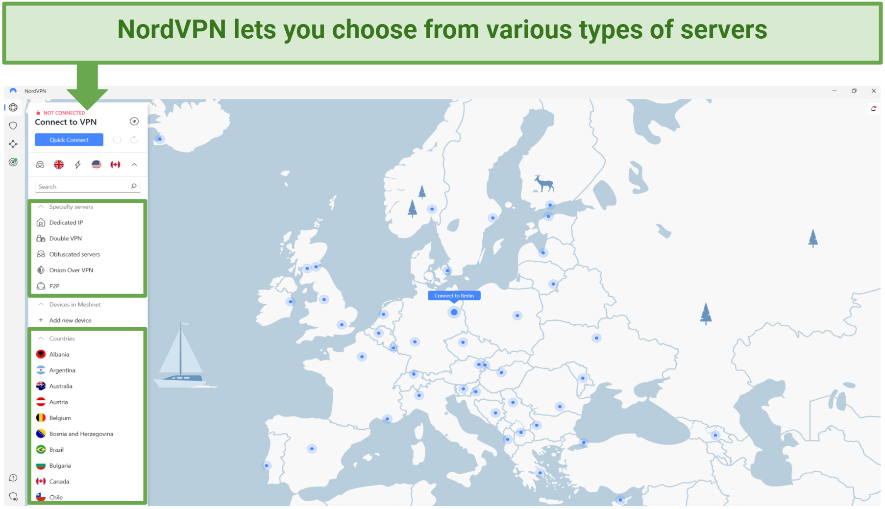 Screenshot of NordVPN interface