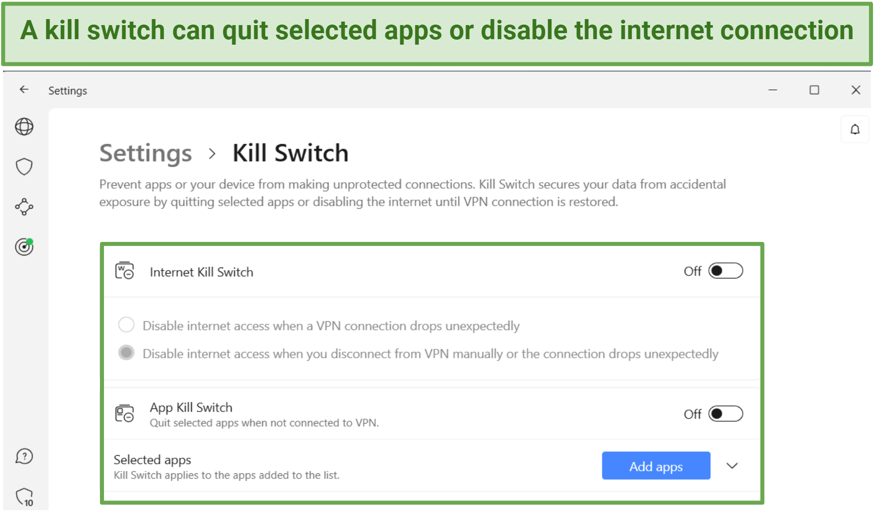 Screenshot of nordvpn killswitch options