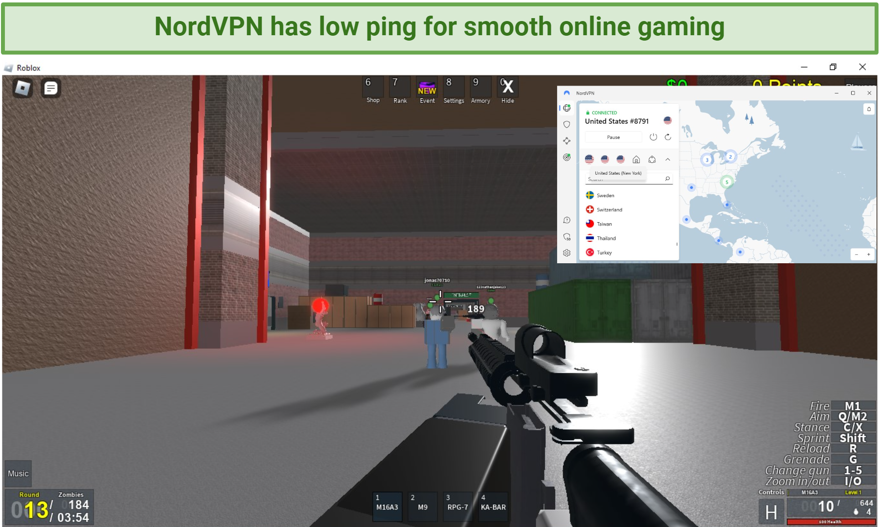 A screenshot of online gaming with NordVPN