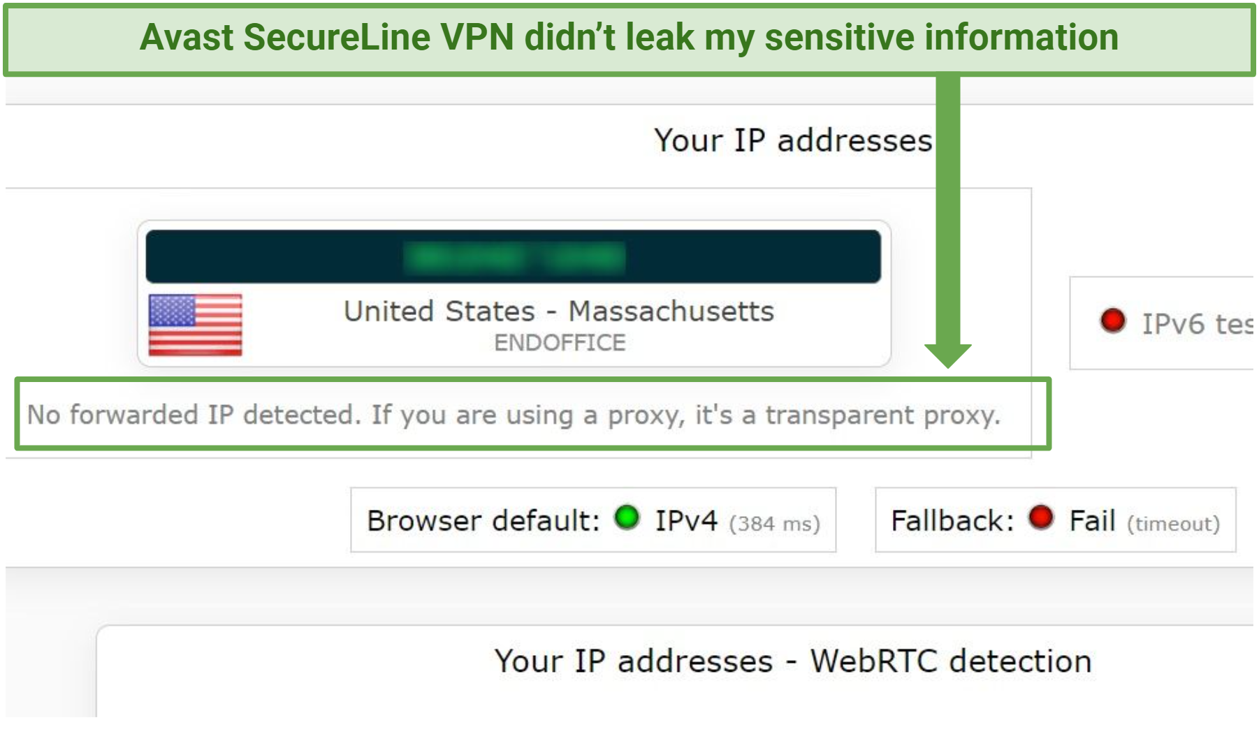Screenshot of vpn leak test