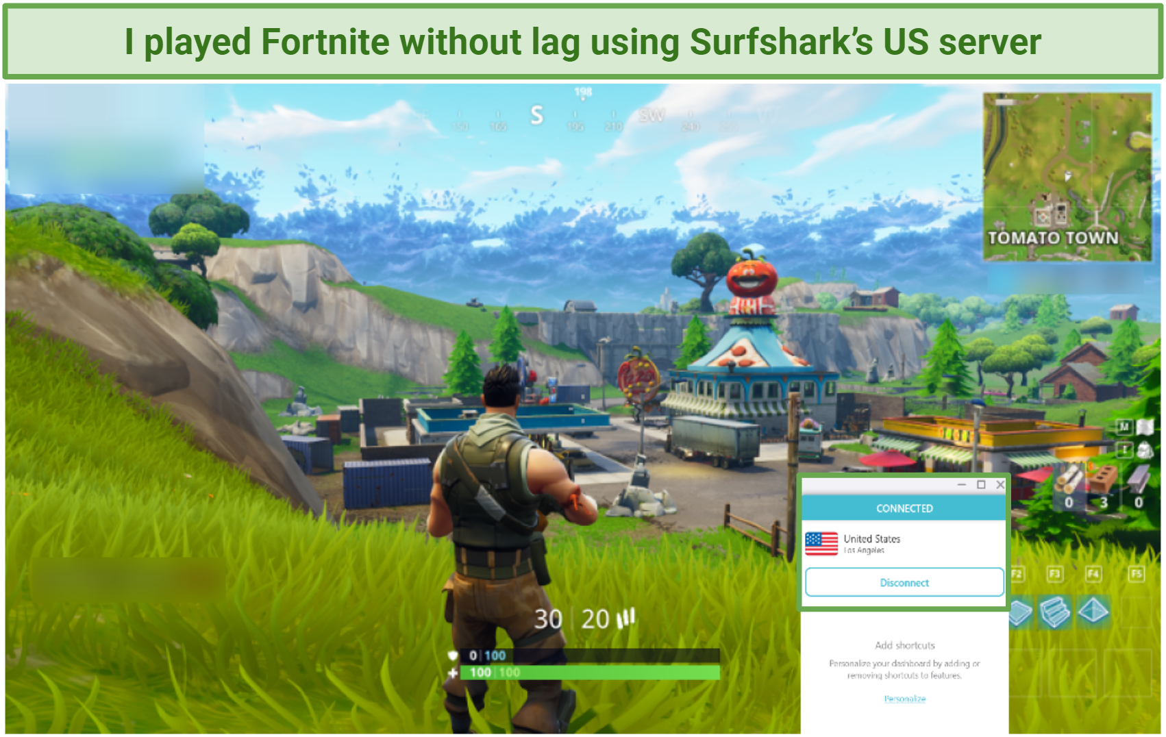 Screenshot of playing Fortnite using Surfshark