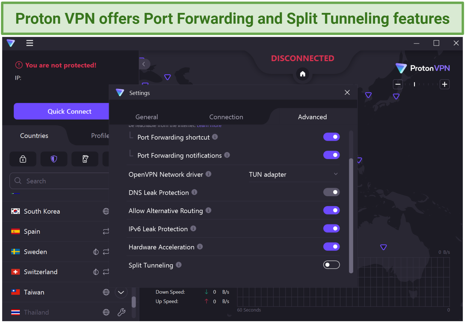 Screenshot of Proton VPN's settings