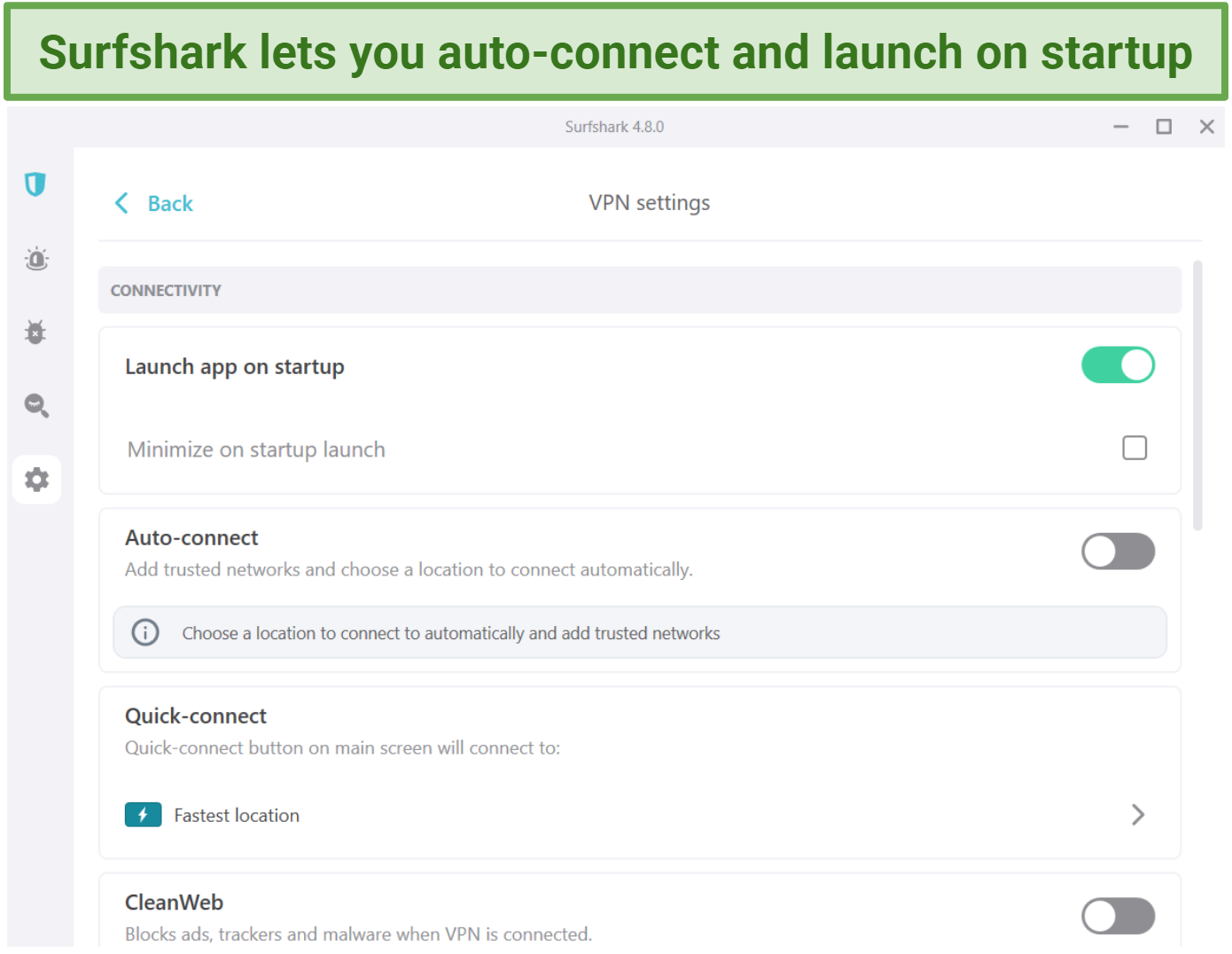 Screenshot of Surfshark's settings