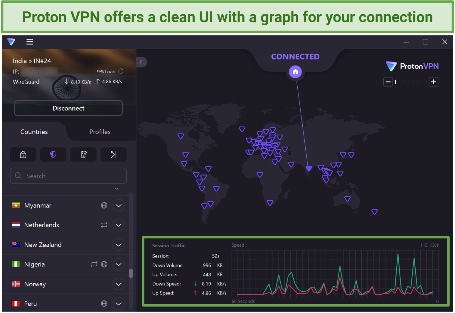 Screenshot of Proton VPN's UI