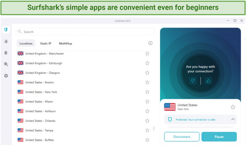 A screenshot of Surfshark's Windows app interface