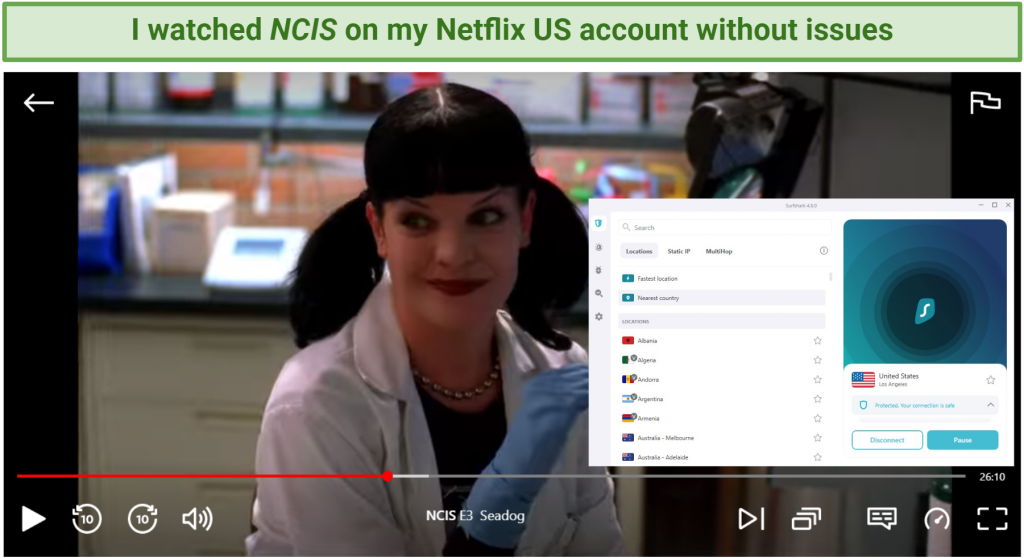 A screenshot of Surfshark unblocking Netflix US