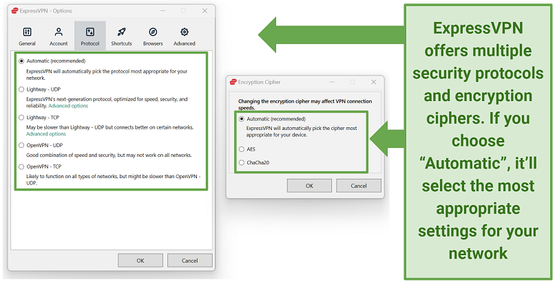 Screenshot of ExpressVPN's security settings